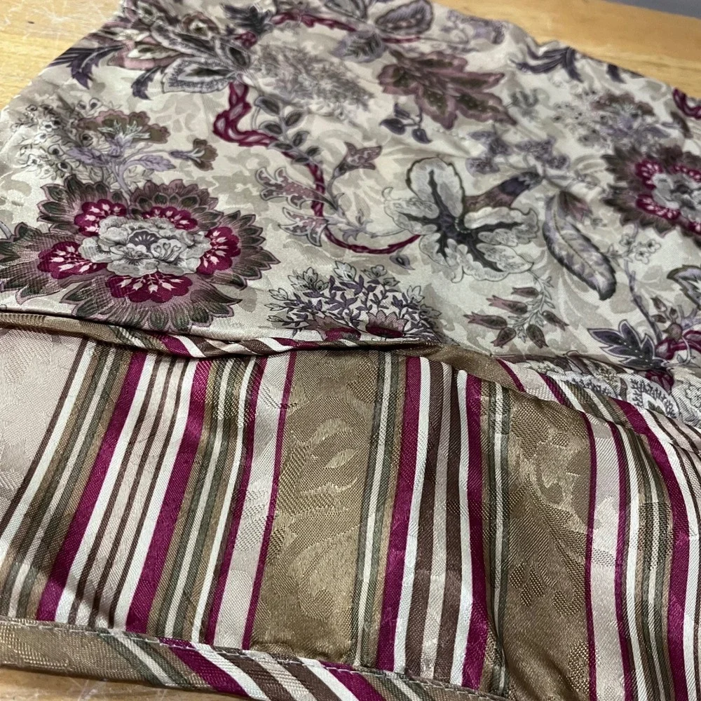 Waverly Mavarra Floral Striped Window Valance Burgundy Scalloped 52x18
